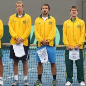 The Australians Davis Cup team at the Opening Ceremony in Brisbane ahead of the Asia-Oceania round two tie against Korea: Getty Images