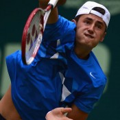 Illness interrupted Bernard Tomic's campaign at the Gerry Weber Open in Halle, forcing the Aussie to withdraw in the first set of his opening match against Tommy Haas; Getty Images