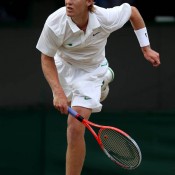 Aussie Luke Saville serves to Canadian Filip Peliwo during the boys' singles final at Wimbledon; Getty Images