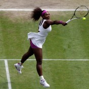 Serena Williams hits a volley against Agnieszka Radwanska during the Wimbledon ladies' singles final; Getty Images