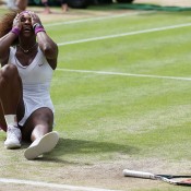 Ultimately, Serena Williams had too much power against Agnieszka Radwanska in the Wimbledon ladies' singles final, collapsing to court after her 6-1 5-7 6-2 victory; Getty Images