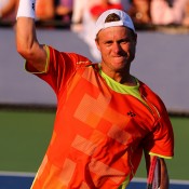 Lleyton Hewitt celebrated after defeating Gilles Muller of Luxembourg in and epic match on Day 5 of the 2012 US Open winning 3-6 7-6(5) 6-7(5) 7-5 6-4 after more than four-and-a-half hours; Getty Images
