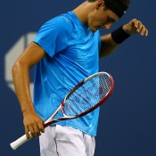 Bernard Tomic was overwhelmed 6-3 6-4 6-0 by sentimental favourite Andy Roddick in a feature night match on Arthur Ashe Stadium on Day 5; Getty Images