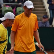 Lleyton Hewitt (left) and Chris Guccione, Davis Cup, Hamburg, 2012. TENNIS AUSTRALIA