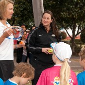 Former player Alicia Molik chats to kids as part of a MLC Tennis Hot Shots demonstration at the Australian Open 2013 Launch at Melbourne Park; Tennis Australia