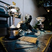 The Norman Brookes Challenge Cup and Daphne Akhurst Memorial Trophy at Huang Lane, Fuzhou, China during the Australian Open Trophy Tour; Mark Riedy