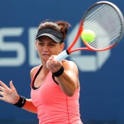 Casey Dellacqua defeated Lesia Tsurenko in her opening round match at the 2012 US Open in New York, beating the Ukrainian 6-2 6-3 to advance to a second round showdown with Li Na; Getty Images
