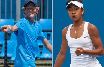 Max Purcell (L) and Destanee Aiava were the winners of the Optus 14s Australian Championships for 2012 at Melbourne Park; Matthew Johnson