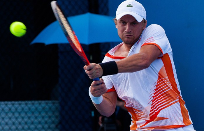 Matt Reid in action at the Australian Open 2013 Play-off at Melbourne Park; Matt Johnson 