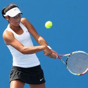 Priscilla Hon of Australia plays a backhand during her match against Valeria Solovieva of Russia during Australian Open qualifying at Melbourne Park on January 10, 2013 in Melbourne, Australia; Getty Images