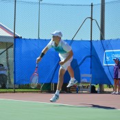 Luke Saville in action at the Charles Sturt Adelaide International Pro Tour event at West Lakes Tennis Club; Stephen Cornwell