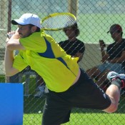 Colin Ebelthite in action at the Charles Sturt Adelaide International Pro Tour event at West Lakes Tennis Club; Stephen Cornwell