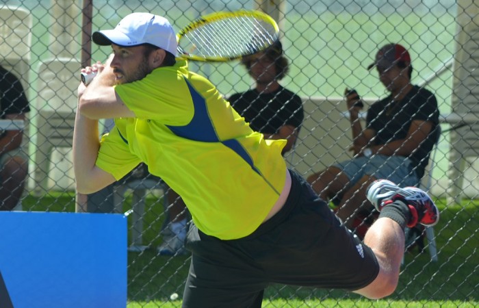 Colin Ebelthite in action at the Charles Sturt Adelaide International Pro Tour event at West Lakes Tennis Club; Stephen Cornwell