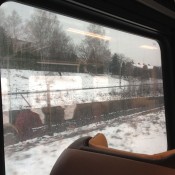The wintry Czech Republic countryside blanketed in snow, as viewed from the train taking various members of the Australian Fed Cup team from Prague to Ostrava; Tennis Australia