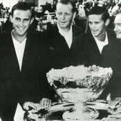 The winning Australian Davis Cup team from 1965 (L-R) Tony Roche, John Newcombe, Fred Stolle, Roy Emerson and captain Harry Hopman; Australian Tennis Museum