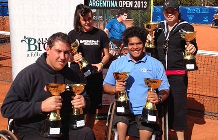 Australian Wheelchair Tennis team for Argentina Open 2013 (L-R) Jerry Markoja (NSW), Sarah Calati (Vic), Keegan Oh Chee (NSW) and Luba Josevski (Vic); Tennis Australia