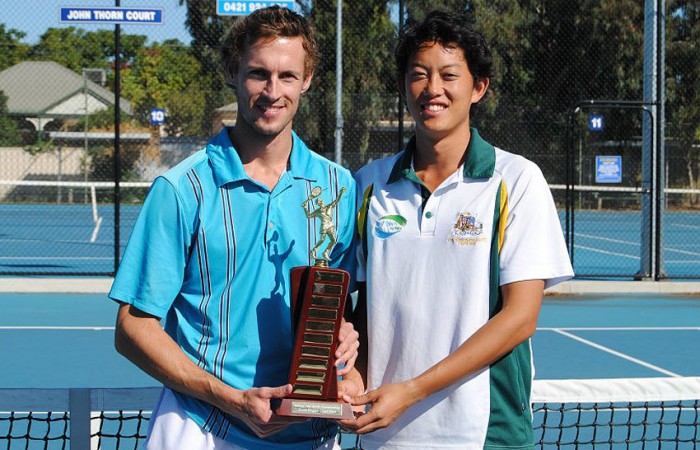 2013 National Deaf Tennis Championships mens' singles finalists Glen Flindell (L), who won the title, and John Lui; Tennis Australia