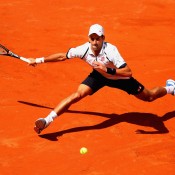 Novak Djokovic flies for a forehand in his quarterfinal loss against Tomas Berdych in the Internazionali BNL d'Italia quarterfinals; Getty Images