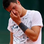 Eventually the injury became too much - Bernard Tomic retired against Victor Hanescu of Romania in the first round of the French Open at Roland Garros, trailing 7-5, 7-6(8), 2-1; Getty Images