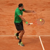 Marinko Matosevic in action during his first round match against David Ferrer Day 1 of the French Open, a match he ultimately lost 6-4 6-3 6-4; Getty Images