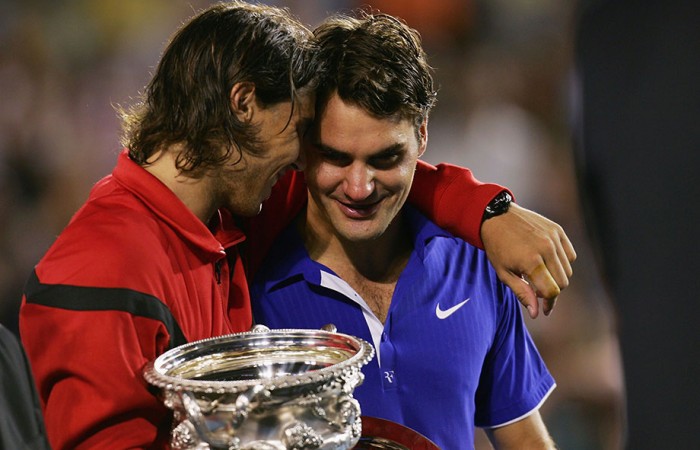 Rafael Nadal and Roger Federer, Australian Open, 2009, Melbourne. GETTY IMAGES