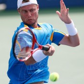 Lleyton Hewit plays a forehand against American Rhyne Williams during their second round match at the BB&T Atlanta Open; Getty Images