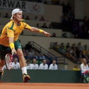 Lleyton Hewitt in action in his Davis Cup rubber against Lukasz Kubot; Getty Images