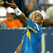 Lleyton Hewitt prepares to serve during his first round victory over Brian Baker of the United States on Day 3 of the US Open at Flushing Meadows; Getty Images