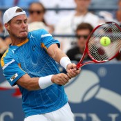 Lleyton Hewitt plays a backhand during his men's singles third round match against Evgeny Donskoy of Russia on Day 7 of the 2013 US Open at Flushing Meadows; Getty Images