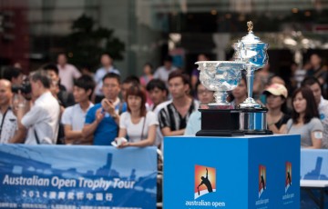 Thousands gathered for the recent AO International Trophy Tour public event in Guangzhou, China; Elizabeth Xue Bai
