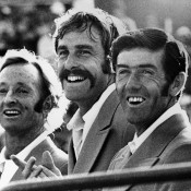 Nov 1973:  The Australian Davis Cup team for the Finals against The USA in Cleveland. The ''old boys'',  Laver (L) and Rosewall (R),  are recalled to the team alongside John Newcombe (centre). Mandatory Credit: Allsport Hulton/Archive