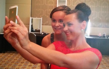 Casey Dellacqua (R) and Ash Barty behind the scenes at the Newcombe Medal; Tennis Australia