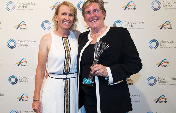 Nicole Pratt (left) and Pam Whytecross, Newcombe Medal, Australian Tennis Awards 2013. XUE BAI