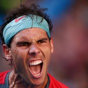 MELBOURNE, AUSTRALIA - JANUARY 22:  Rafael Nadal of Spain celebrates winning his quarterfinal match against Grigor Dimitrov of Bulgaria during day 10 of the 2014 Australian Open at Melbourne Park on January 22, 2014 in Melbourne, Australia.  (Photo by Matt King/Getty Images)