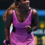MELBOURNE, AUSTRALIA - JANUARY 15:  Serena Williams of the United States celebrates a point in her second round match against Vesna Dolonc of Serbia during day three of the 2014 Australian Open at Melbourne Park on January 15, 2014 in Melbourne, Australia.  (Photo by Quinn Rooney/Getty Images)