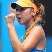 MELBOURNE, AUSTRALIA - JANUARY 15:  Belinda Bencic of Switzerland celebrates a point in her second round match against Na Li of China during day three of the 2014 Australian Open at Melbourne Park on January 15, 2014 in Melbourne, Australia.  (Photo by Quinn Rooney/Getty Images)