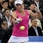 Samantha Stosur of Australia plays a return to Li Na of China during a tennis exhibition match in Hong Kong on March 3, 2014.  Stosur won 6-4, 6-4. (PHILIPPE LOPEZ/AFP/Getty Images)