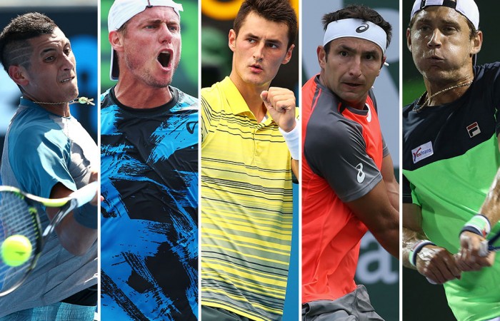 (L-R) Nick Kyrgios, Lleyton Hewitt, Bernard Tomic, Marinko Matosevic and Matt Ebden are among the highest ranked Australians in the ATP top 200; Getty Images