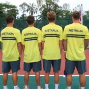 The Australian Junior Davis Cup team of (L-R) Oliver Anderson, Alex De Minaur, Max Purcell and captain Jarrad Bunt ahead of the Asia/Oceania qualifying competition in Kuching, Malaysia; Tennis Australia
