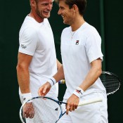 Sam Groth (L) and Matt Ebden were competitive against top seeds Bob and Mike Bryan, taking the American legends to four sets; Getty Images