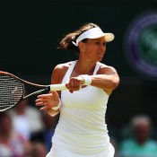 Casey Dellacqua in action on Centre Court during her second round loss to No.4 seed Agnieszka Radwanska; Getty Images