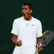 Nick Kyrgios celebrates a winning point during his third round defeat of Czech Jiri Vesely at Wimbledon; Getty Images
