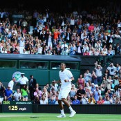 Nick Kyrgios celebrates his victory over world No.1 Rafael Nadal on Centre Court in the fourth round of WImbledon; Getty Images