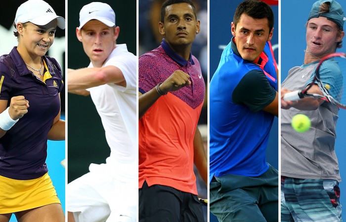 Australians (L-R) Ash Barty, Luke Saville, Nick Kyrgios, Bernard Tomic and Omar Jasika have all won junior Grand Slam titles since 2009; Getty Images