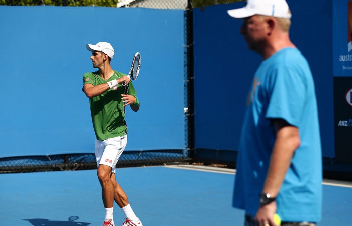 Novak Djokovic and Boris Becker, Australian Open, 2014. GETTY IMAGES