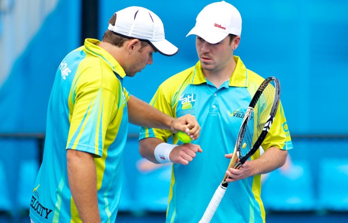 Robert Howe with teammate James Frawley of Canberra Velocity