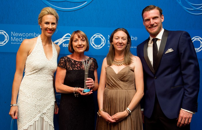 Most Outstanding School - Parkes Public School: Leanne Breaden (second from left) and Tracey Newbigging (second from right) with Alicia Molik (L) and Sam Groth; Elizabeth Xue Bai