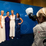 Australian Fed Cuppers (L-R) Storm Sanders, Sam Stosur, Alicia Molik (captain) and Casey Dellacqua on the blue carpet at the 2014 Newcombe Medal Australian Tennis Awards; Elizabeth Xue Bai
