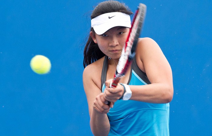 Jeanette Lin in action during the 2014 14/u Australian Championships at Melbourne Park; Elizabeth Xue Bai