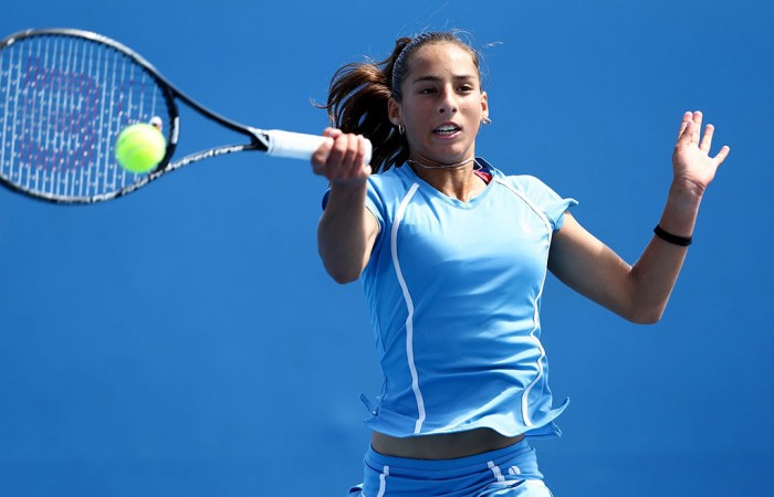 Seone Mendez in action during the Australian Open 2014 girls' singles event; Getty Images